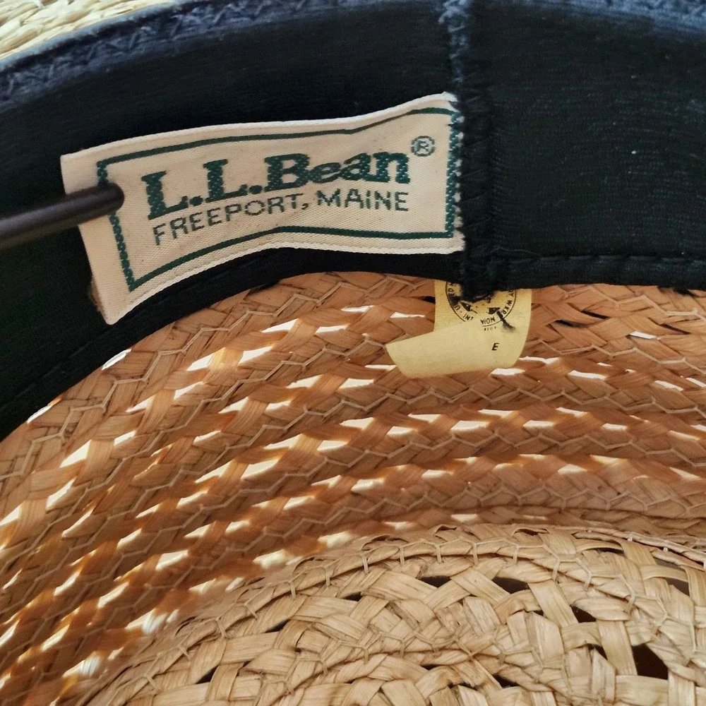 Vintage LL Bean Macora Straw Sun Hat Plaid Trim Size 7 3/8 70s Preppy Summer